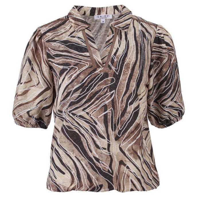 Enjoy Blouson pofmouw kraag Beige bruin